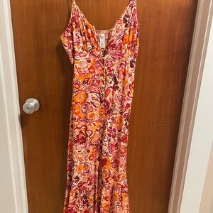 Japna Vibrant Floral Maxi Dress - Pink and Orange